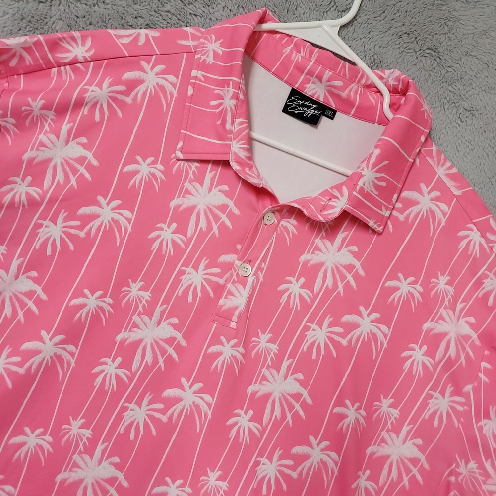 Sunday Swagger Polo Shirt Mens 3XL Palm Tree Print Pink Jersey Tropical Stretch
